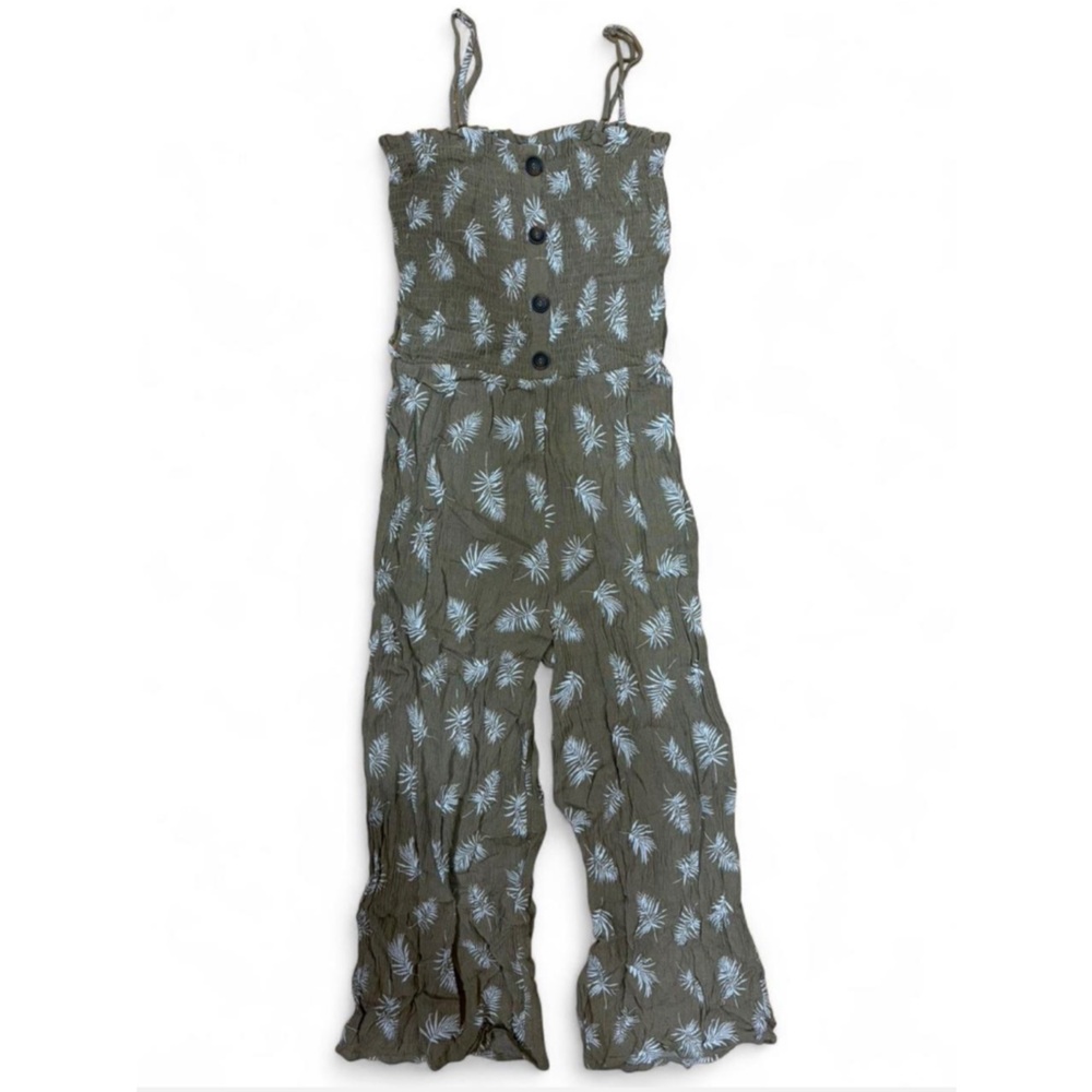 Green and white pants romper